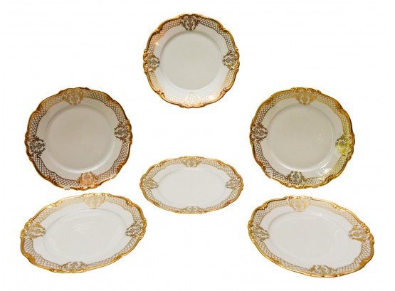 Set Of Six Edelstein Bavarian Maria-Theresia Empire Dessert Plates With Gilt Trim