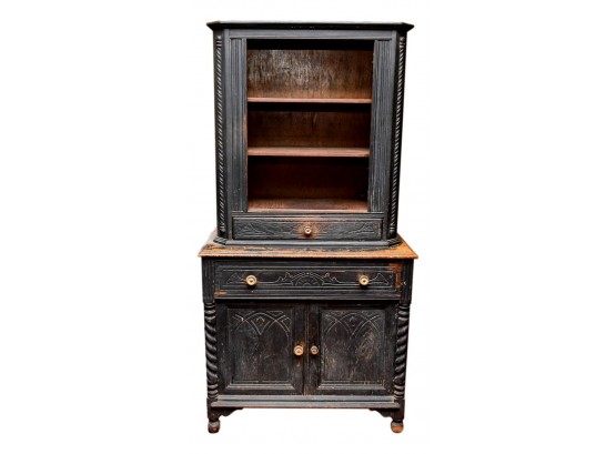 Antique Carved Black Wood Display Cabinet (RESTORATION PROJECT)