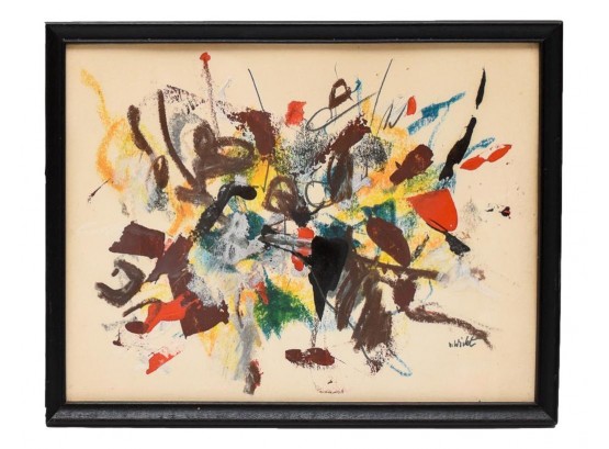 Framed Signed John Von Wicht (German, 1888-1970) Abstract Ink And Color Painting