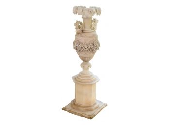 Ornate Floor Size Alabaster Vase With Base