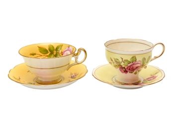 Two Tea Cup Sets - Foley Pale Yellow Rose And Paragon