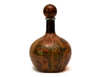 World Map Leather Decanter With Wood Stopper