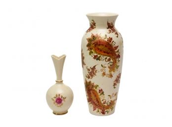 Vintage Lenox Rose And Gilt Cream Bud Vase And Paisley Vase With Burnished Amber