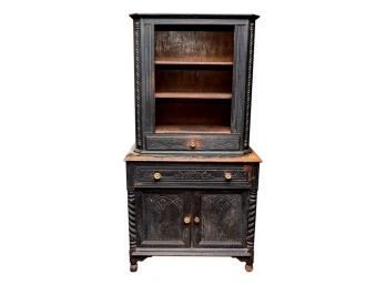Antique Carved Black Wood Display Cabinet (RESTORATION PROJECT)