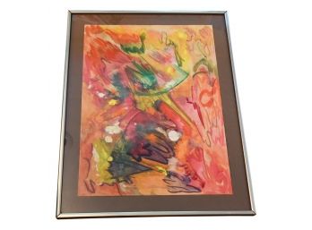 Framed Signed Shelia B. Colorful Abstract Oil On Canvas Painting Dated 8/27/69