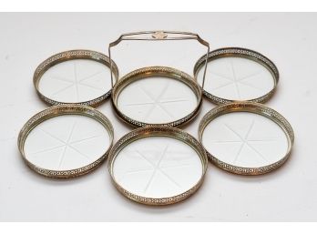 Set Of Six Webster Co. Sterling Silver And Glass Coaster And Caddy Set