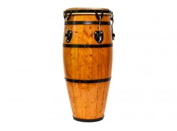 Rare Vintage Wood And Calf Skin Conga Drum By Cali Rivera Marked 'J.C.R. Co.'