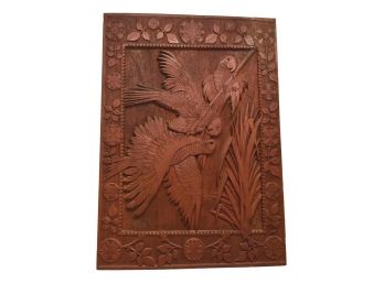 Vintage La Salle Florida Cypress Wood Carving Of Birds