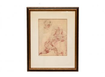 Framed 19th Century Ink On Paper Figurine Drawing