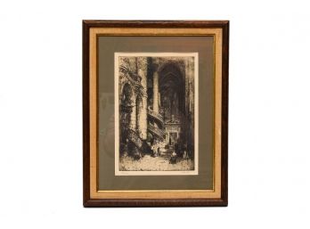 Framed Signed Hedley Fitton (English, 1857-1929) 'Morning, St. Etienne Du Mont' Woodlblock
