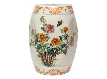 Classic Chinese Ceramic Five Sided Floral Garden Stool
