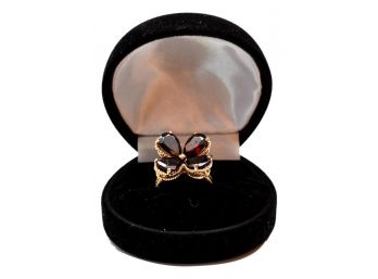 14K Yellow Gold Flower Ring With Pear Shaped Garnets (Size 5.25)