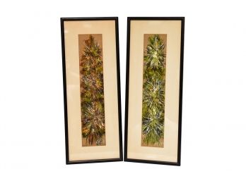 Pair Of Framed Sign Calvo Oil On Canvas Of Stylized Fireworks