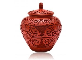 Vintage Chinese Carved Lacquered Cinnabar Lidded Urn/Ginger Jar