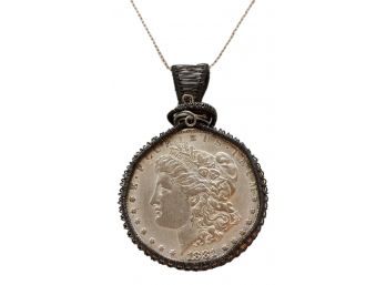 1881 Lady Liberty Wrapped Silver Dollar W 28' Laser Cut Sterling Chain