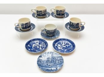 Set Of Four Vintage Churchill Tea Cups And Saucers, Post House, Burley Ironstone Saucers And More