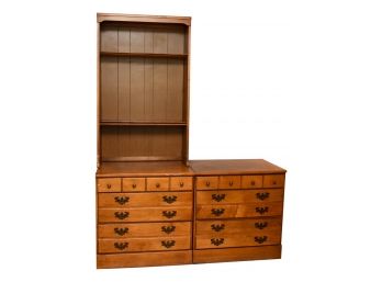 Pair Of Mid-Century Solid Wood Chest Of Drawers With One Hutch