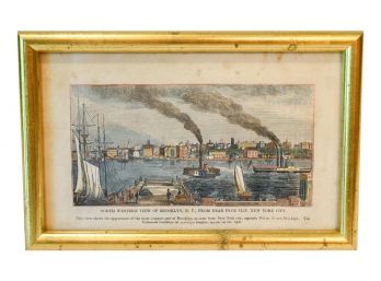 Framed Etching Of North Western View Of Peck Slip Brooklyn, New York