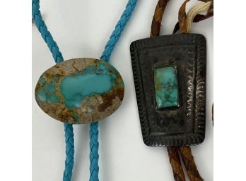 Lot Of 2 Vintage Bolo Ties With Turquoise, One Sterling Silver