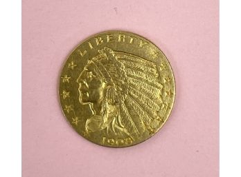 1908 US Gold Coin $2.50 Quarter Eagle Gold Piece