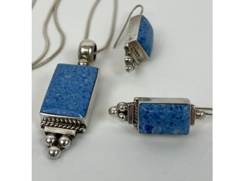 Mexican Silver And Blue Stone Necklace With Matching Earings