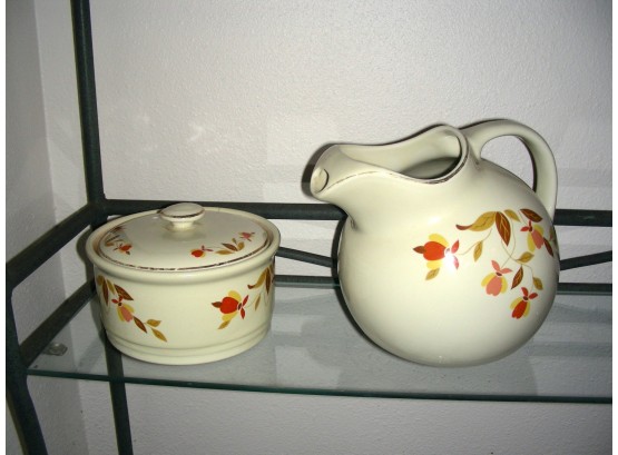 Hall Jewel Tea Autumn Leaf Pitcher And Round Covered Bowl