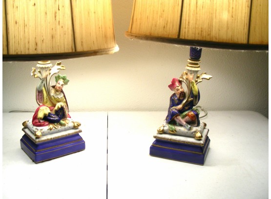 Pair Of Ceramic Figural Lamps With Shades