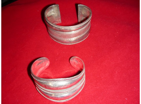 Two Silver-tone Costume Jewelry Cuff Bracelets