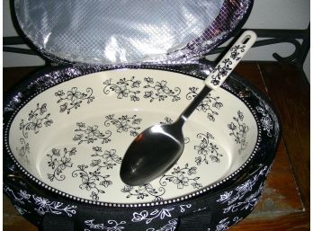 Temptations 3-Quart Floral Lace Casserole Dish With Serving Spoon And Carrier Tote