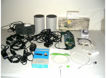 Two Amazon Echo Devices, Home Speaker, Miscellaneous Cables And Cords