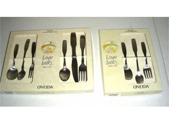 Two Boxes Of Oneida Stainless Love Lasts: Baby Set And Progress Set