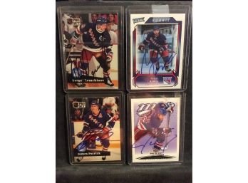 4 Autographed New York Rangers NHL Hockey Cards
