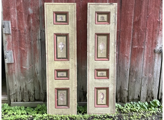 A Pair Of Antique Custom Painted Decorative Shutters