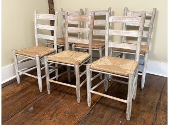 A Set Of 6 Rush Seated Dining Chairs