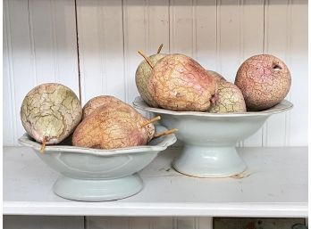 Faux Pears In Ceramic Compotes