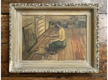A Vintage Oil On Board, Signed Scarlett, Depicting An Artist At Work