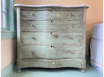 An Antique Serpentine Front Marble Top Chest Of Drawers