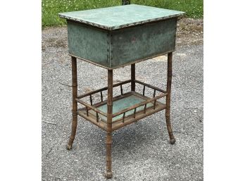 A Vintage Bamboo And Vinyl Vanity Table/Case