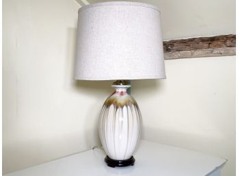 An Art Ceramic Lamp On Rosewood Base