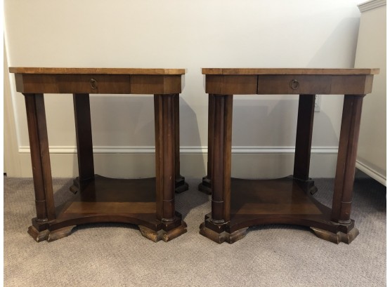 A Pair Of Square End Tables - Vintage - Banded