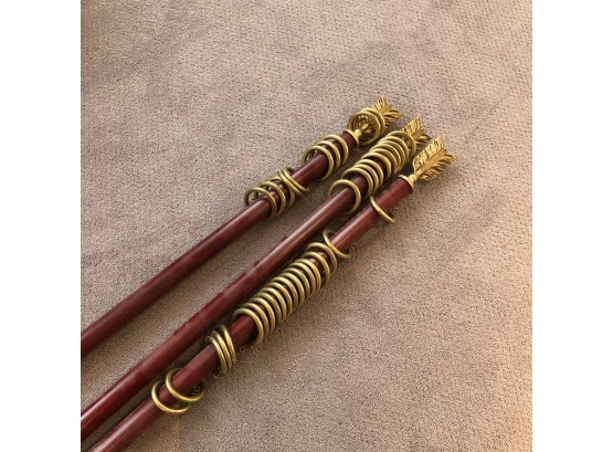 Brass Arrow Finials And Wood Curtain Rod With Rings