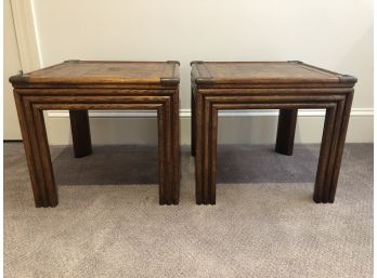 Vintage Parquetry End-tables With Brass Details - Pair