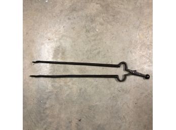 Antique Hand Forged Iron Fire Place Tongs