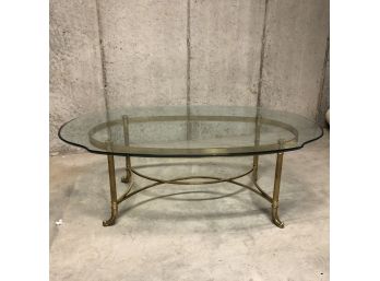 Empire Style Brass Oval Coffee Table With Beveled Glass Top