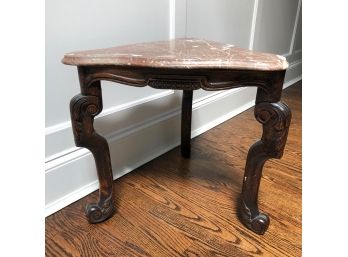Antique Carved Tripod Side Table With Rose Marble Top