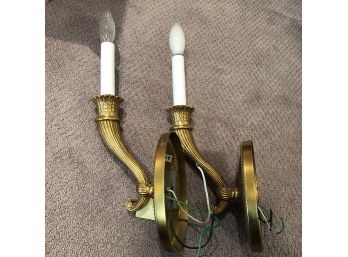 Federal Style Brass Sconces With Oval Plate - A Pair