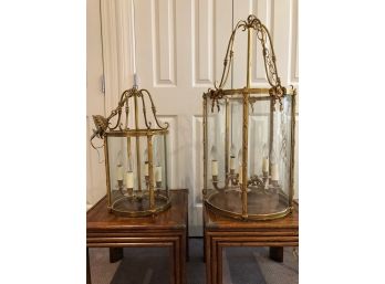 Federalist Brass Cylinder Style Lanterns - A Pair - Large And Smaller