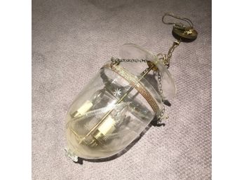 Victorian Style Handblown Bell Jar Lantern - Etched Glass - Brass Detailing