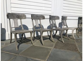 Set Of 4 Teak Out Door Dining Chairs - Need Work
