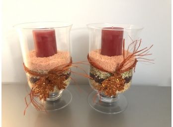 Glass Candle Holder Set With Two Candles - Layered Lentils!
